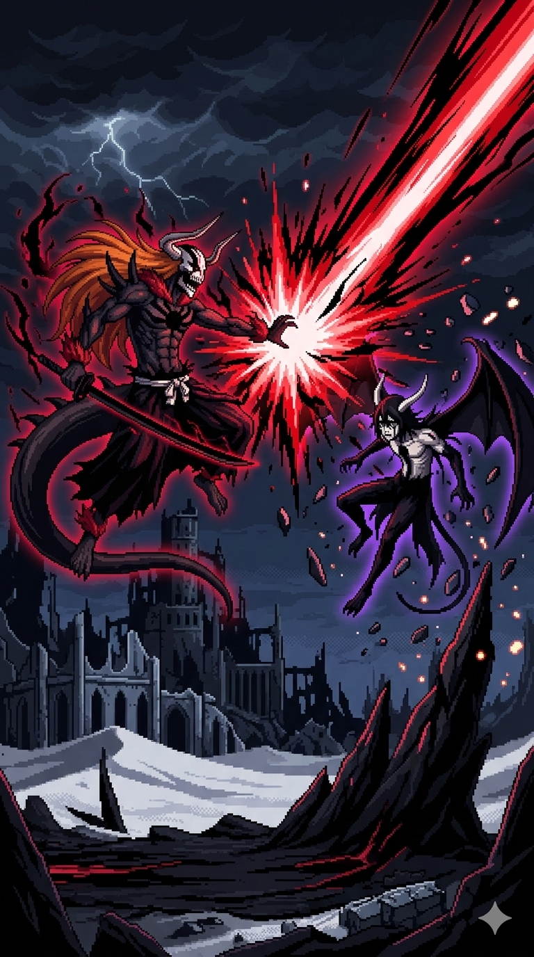 Heavy "Bleach" Battle Ichigo vs Ulquiorra | 32-bit pixel art style