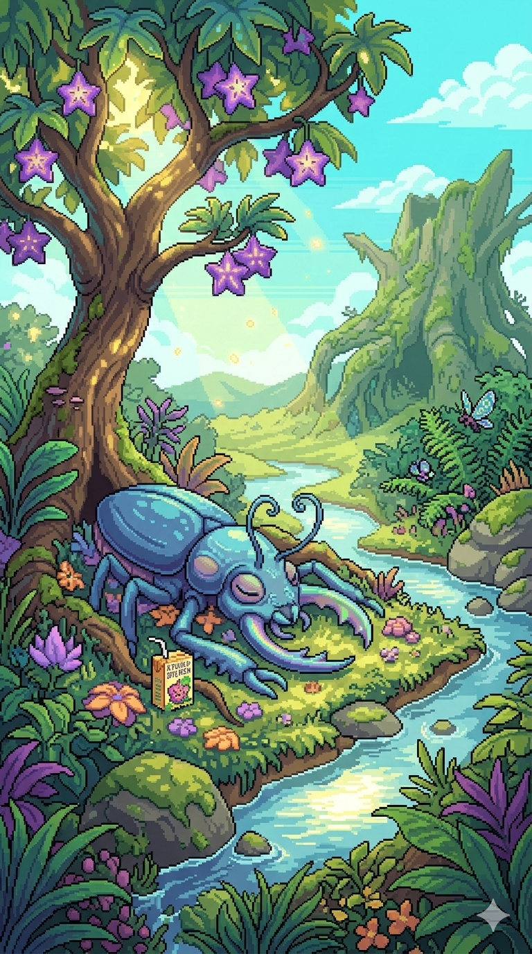 Alien Insect Nap Under a Tree | 32-bit Pixel Art